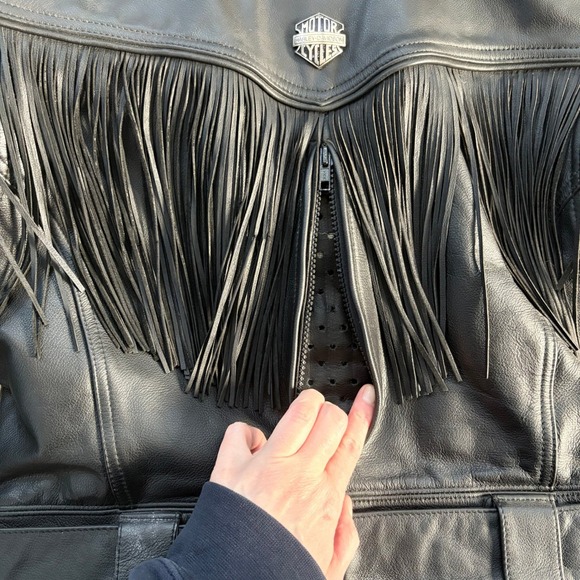 Harley Davidson VTG 90's Women's Medium Black Leather Fringe Motorcycle Jacket - Picture 8 of 13